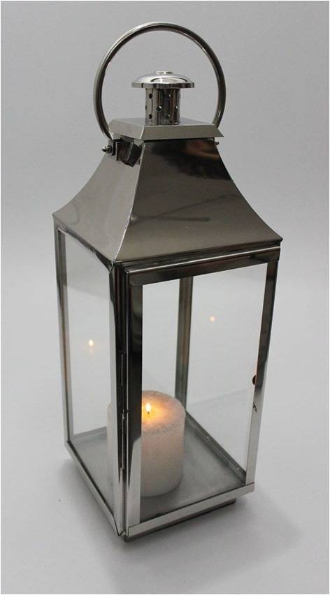 Steel Lantern - 14 Inch Height, Copper Finish | Intricate Moroccan Design, Glass Cylinder For Pillar Candle, Hinged Handle