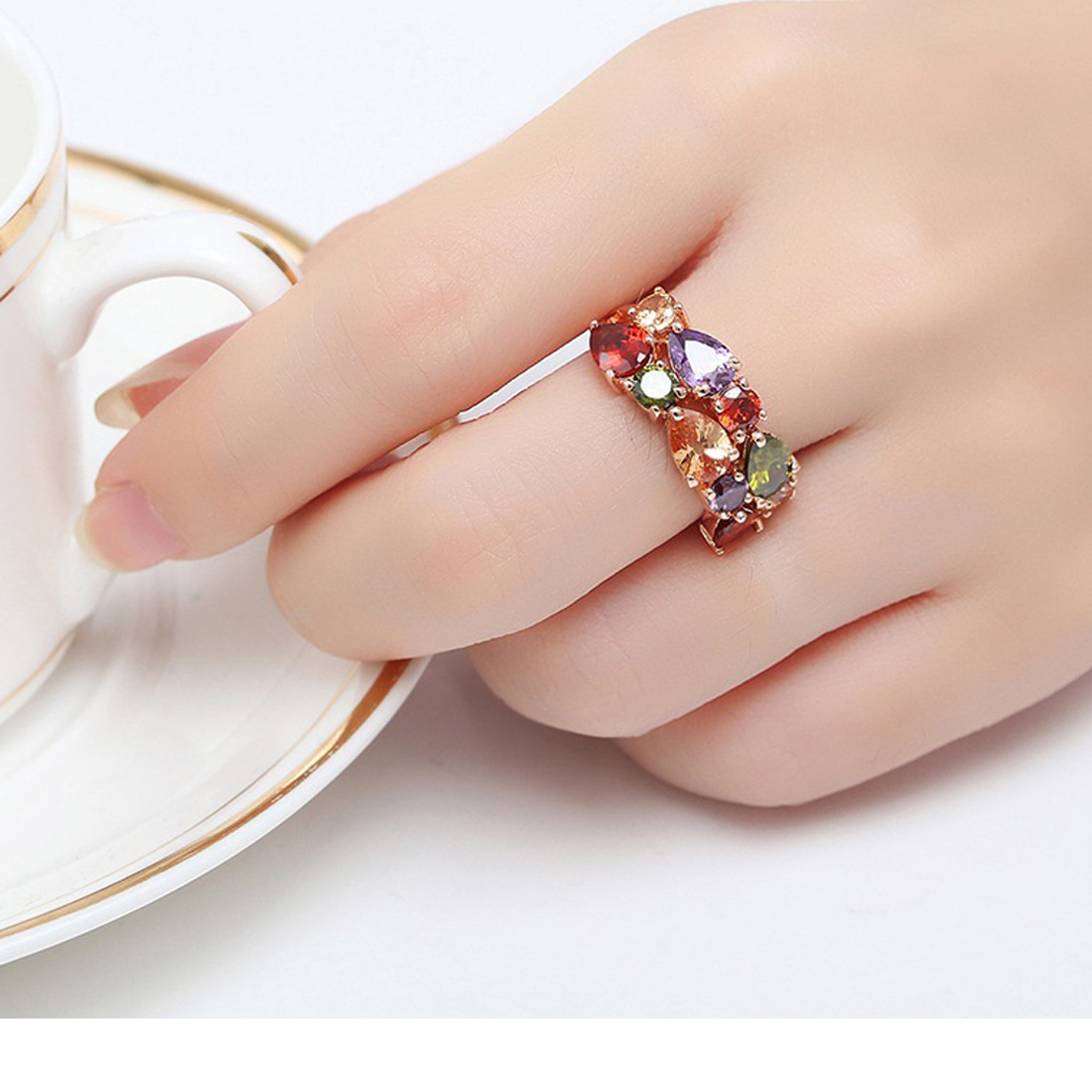 18k Rose Gold Plated Sparkling Ring For Women And Girls