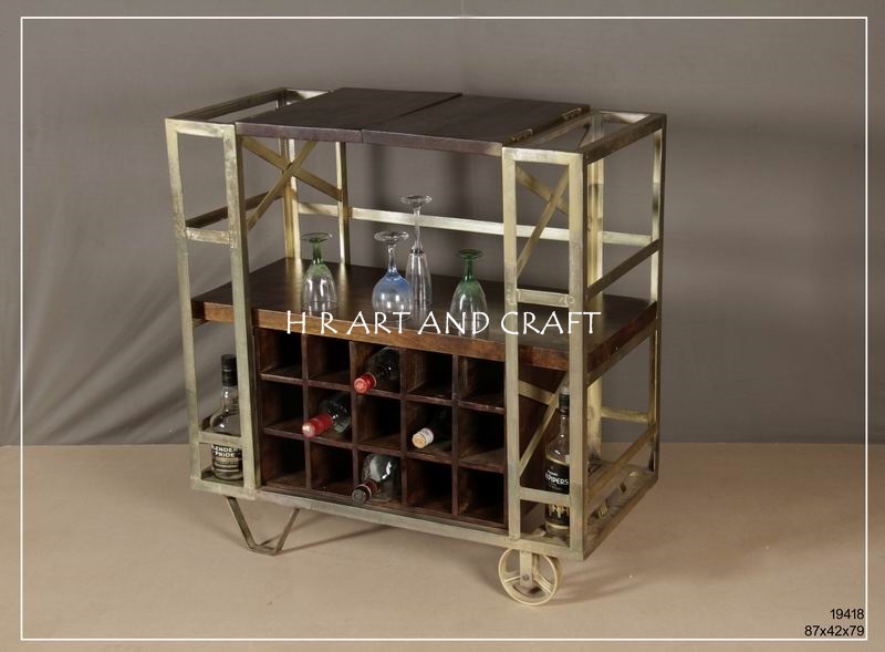 Powder Coating And Natural Color On Top Wine Serve Trolley
