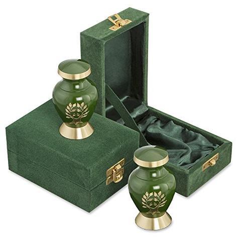 Everlasting Love White Mini Keepsake Urns - Set Of 4, Unique Solid Brass Design With Velvet Case And Individual Bags