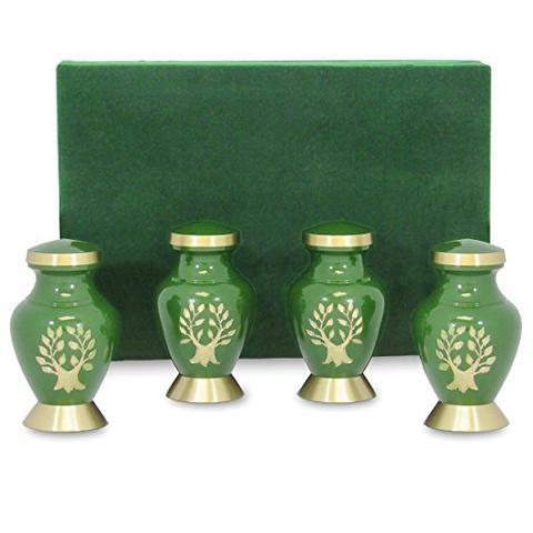 Everlasting Love White Mini Keepsake Urns - Set Of 4, Unique Solid Brass Design With Velvet Case And Individual Bags