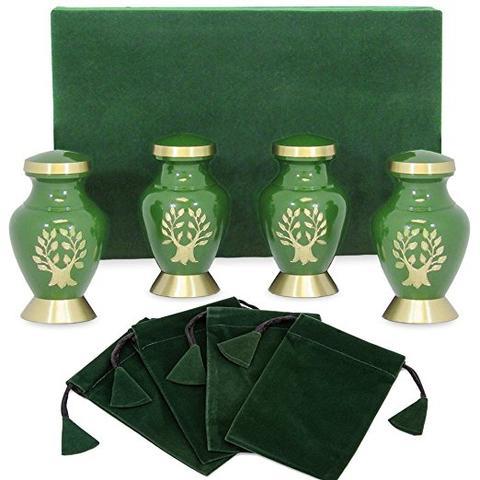 Everlasting Love White Mini Keepsake Urns - Set Of 4, Unique Solid Brass Design With Velvet Case And Individual Bags