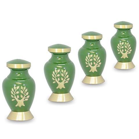 Everlasting Love White Mini Keepsake Urns - Set Of 4, Unique Solid Brass Design With Velvet Case And Individual Bags