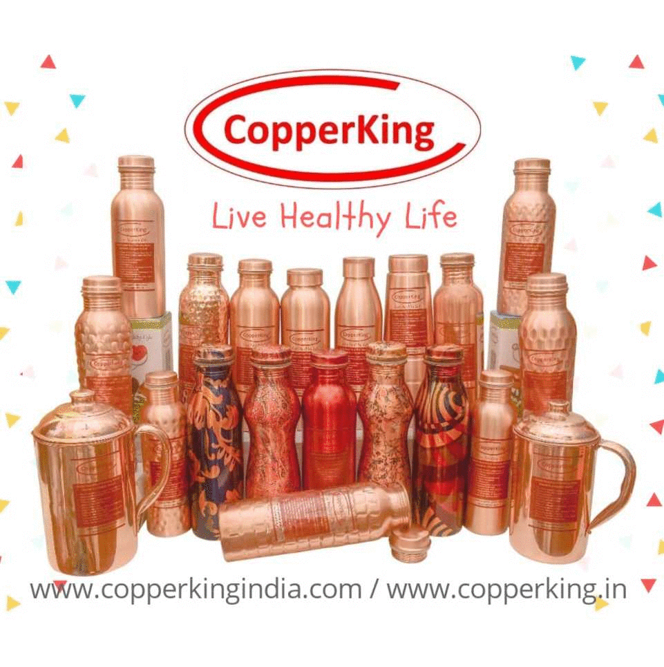 Printed Copper Bottle (Milk Bottle Shape) - 1000ml Round Pure Copper, Multicolor Design, 23 Gauge Thickness, Copper Warranty
