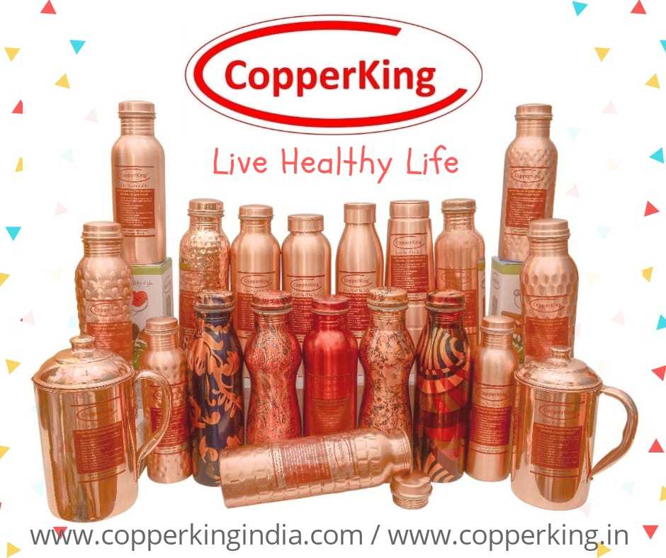 Printed Copper Bottle (Milk Bottle Shape) - 1000ml Round Pure Copper, Multicolor Design, 23 Gauge Thickness, Copper Warranty