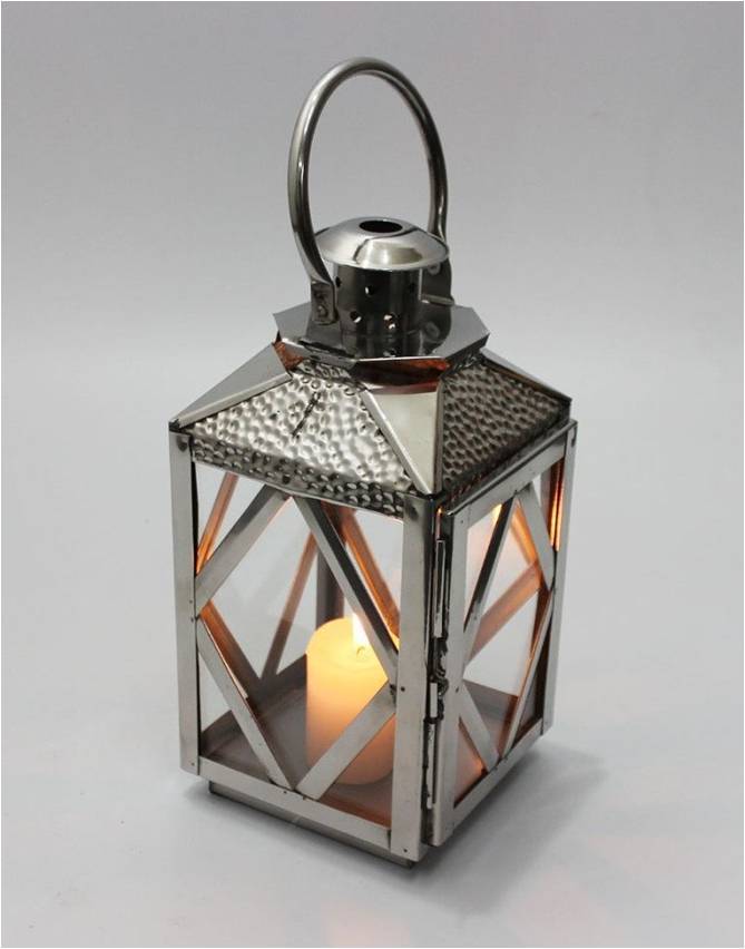 Lanterns - Steel Material, 12 Inch Height X 5 Inch Width, Nickel Finish, Polished Technique | Indian Decorative Theme, Multi-sided Design