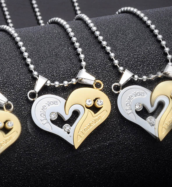 Gold Heart Two Piece Stainless Steel Couple Pendant.perfect For Couple!
