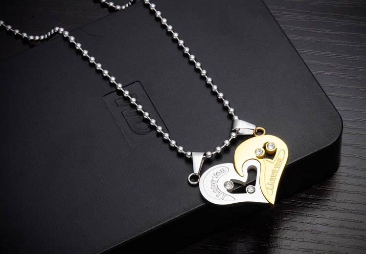 Gold Heart Two Piece Stainless Steel Couple Pendant.perfect For Couple!