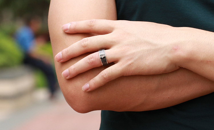 Cross Impression Black Stainless Steel Bikers Ring