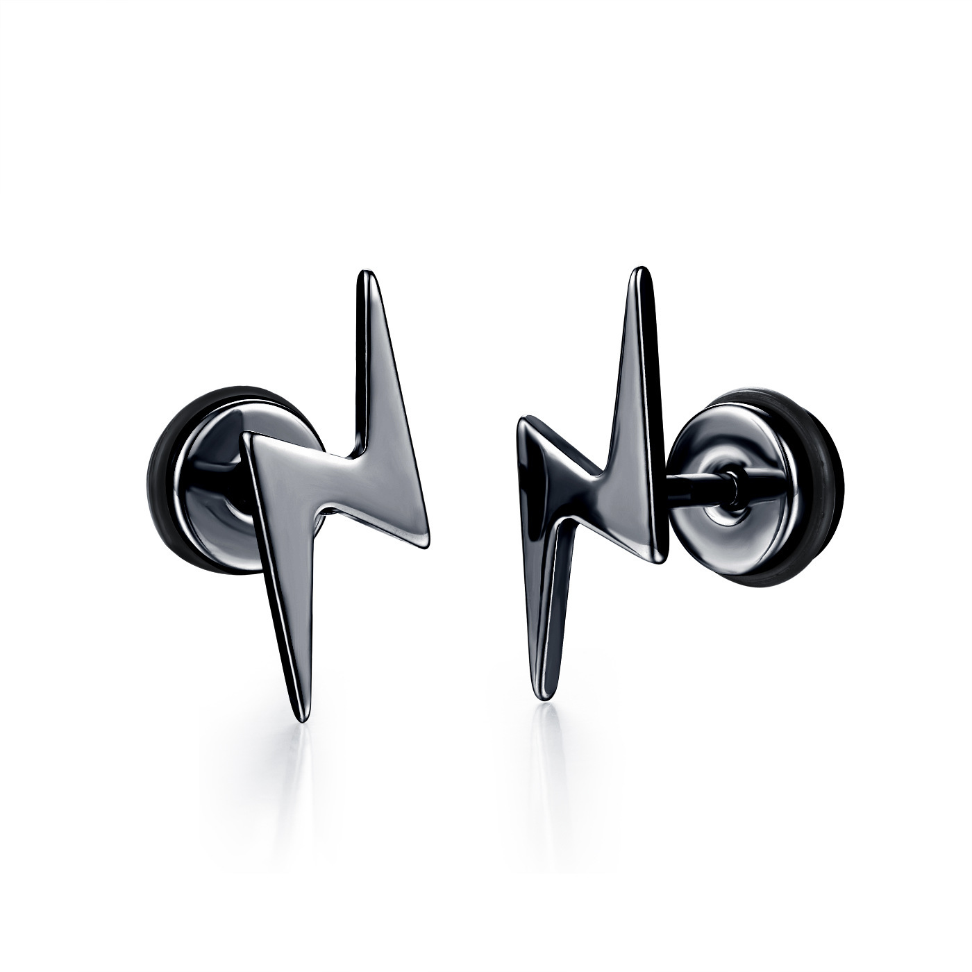 Lightning Spark Stainless Steel Black Stud Earrings Gender: Men
