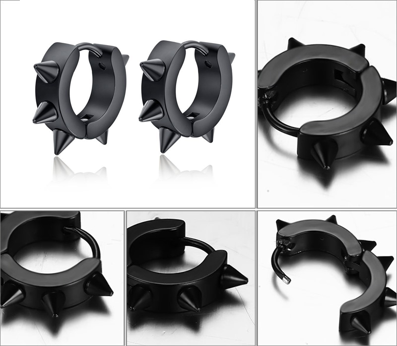 Black Spiky Stud Earrings Gender: Men