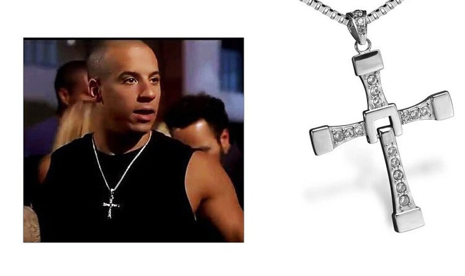 Silver Vin Diesel Smart Cross Pendant In Austrian Crystal 18k Platinum White Gold Plated