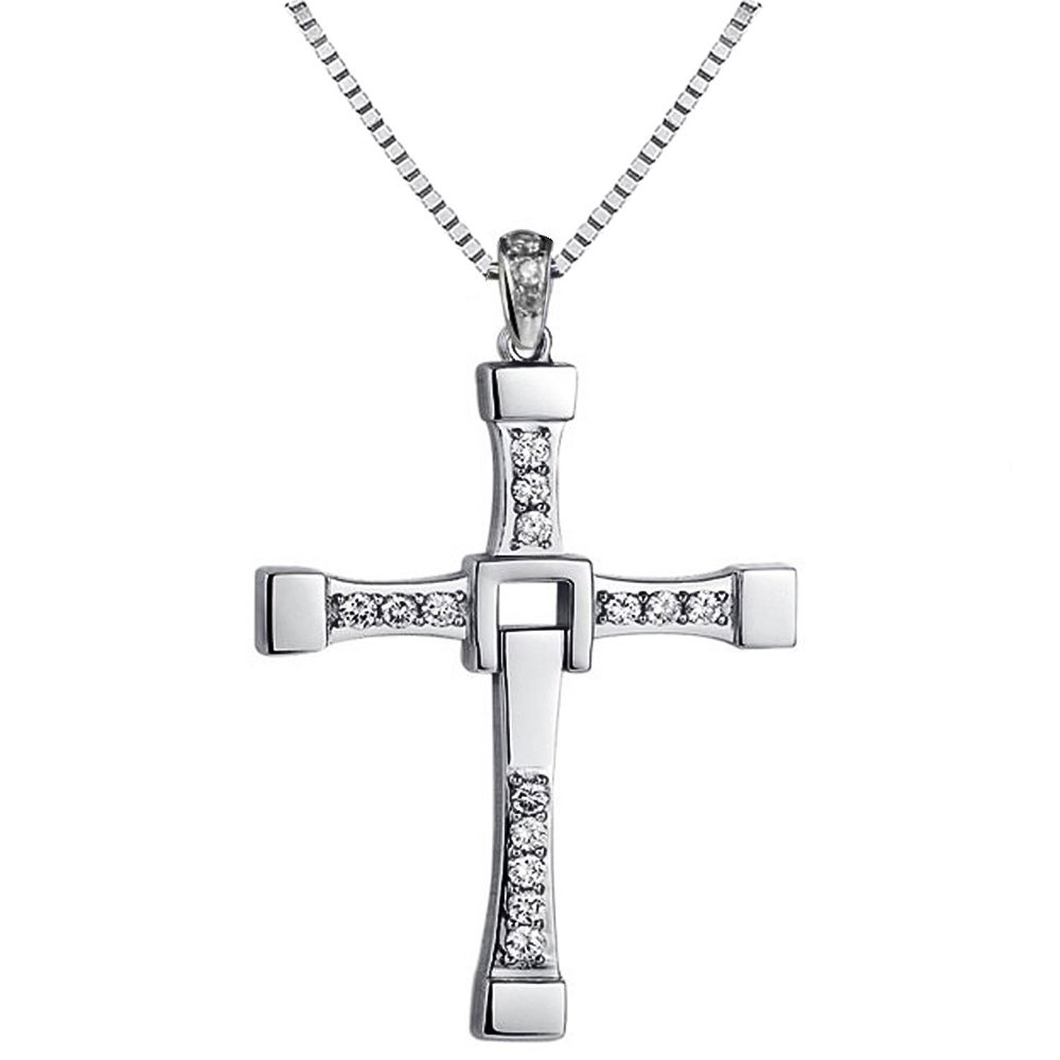 Silver Vin Diesel Smart Cross Pendant In Austrian Crystal 18k Platinum White Gold Plated