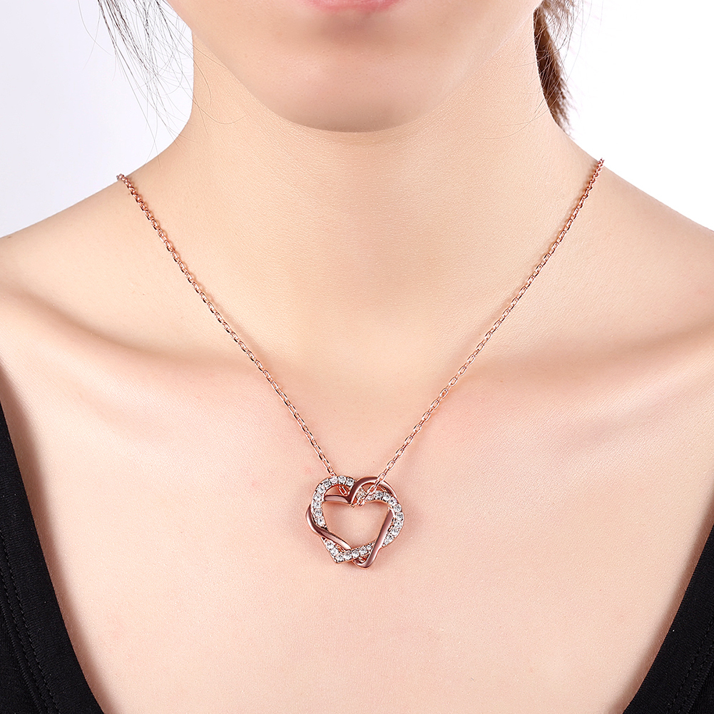 Embracing Hearts-in-love 18k Real Rose Gold Plated Austrian Crystal Pendant For Girls Gender: Women