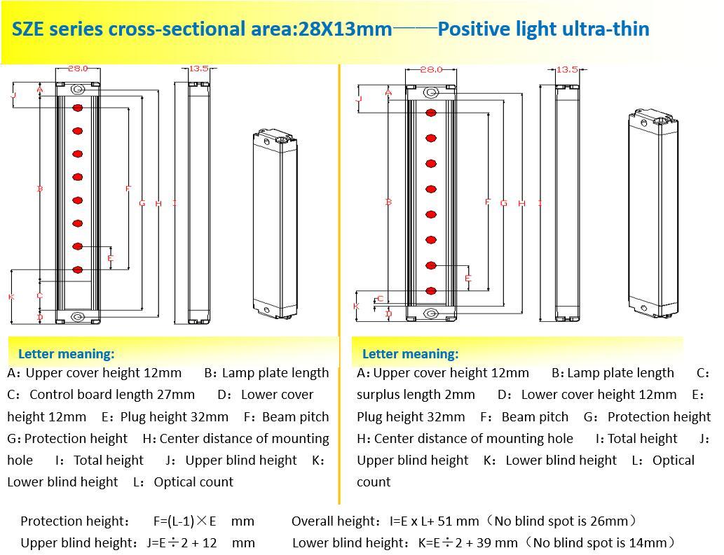 Sze Series Safety Light Curtain Cross-sectional Area:28*13*l Mmaca A Positive Light Ultra-thin Accuracy: 10mm