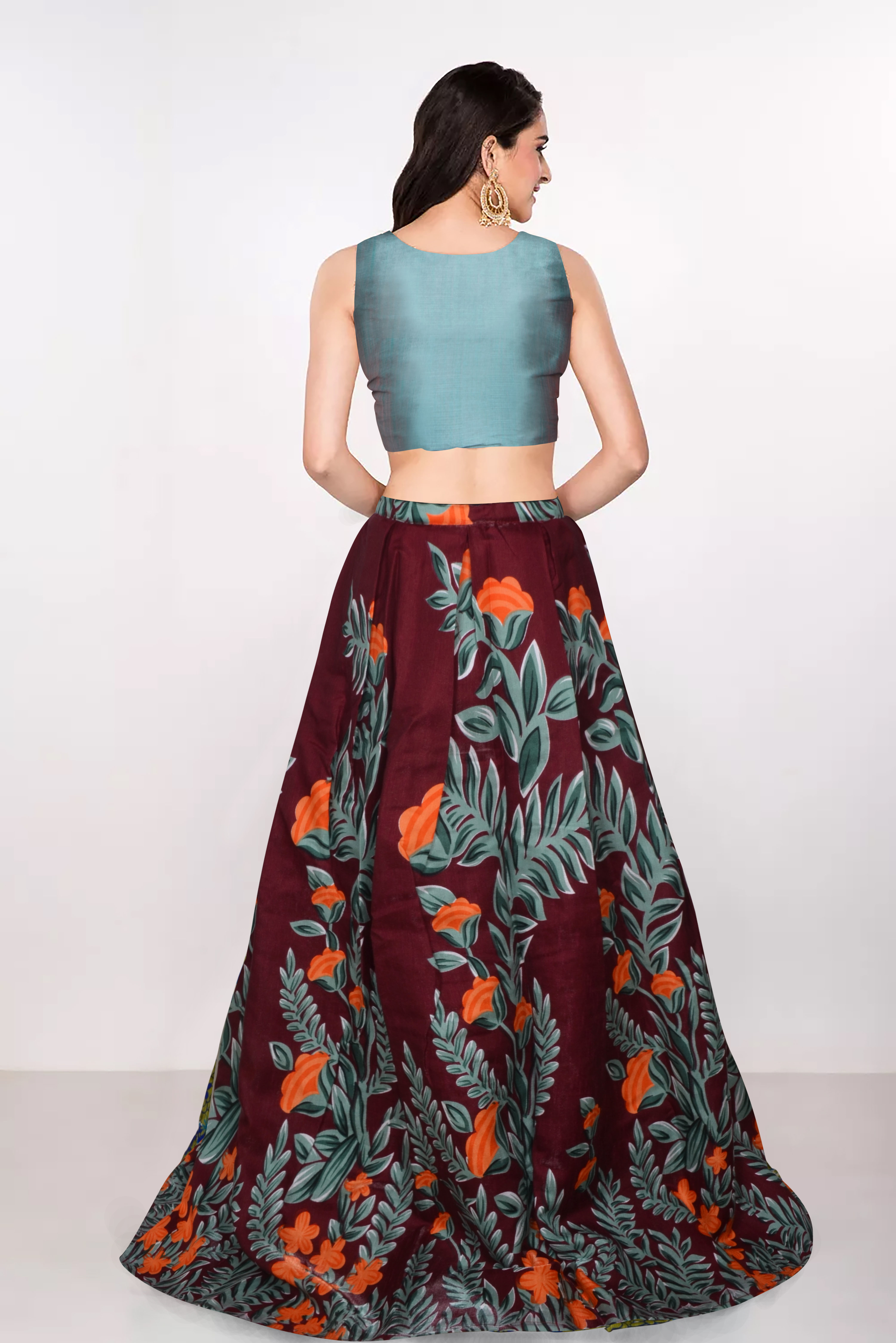 Modern Fancy Lehenga - Silk Fabric, Maroon Color | Intricate Floral Prints, Long Lasting Sheen, Washable, Customizable Stitching, Ideal Gift For Sisters