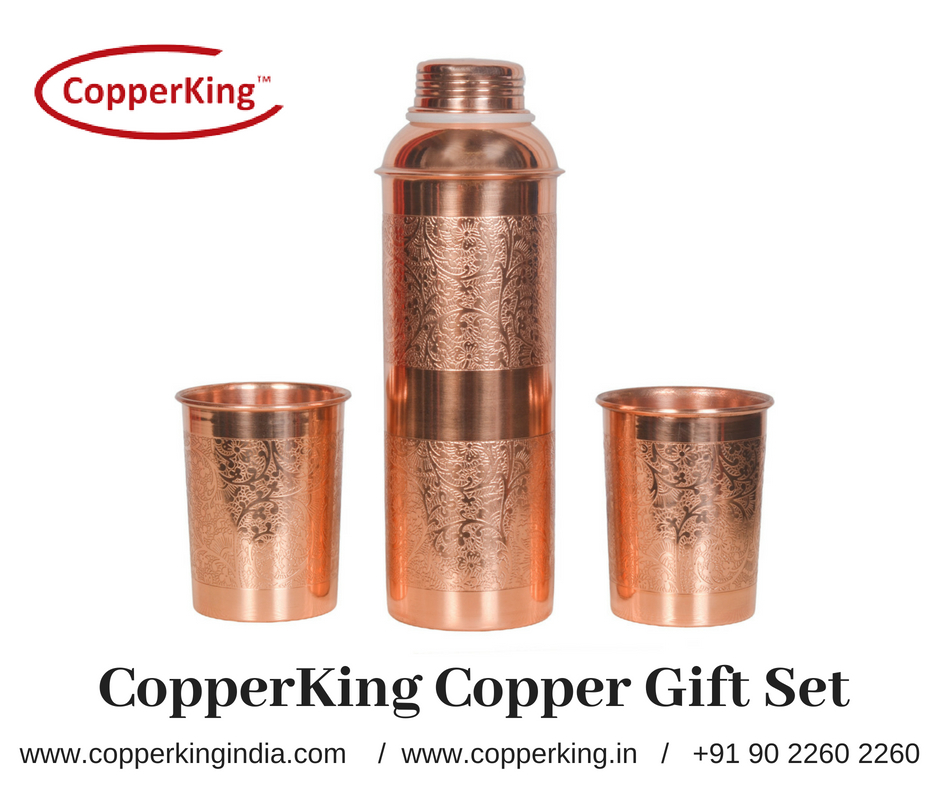Copper Gift Set (Embossed Bottle With Two Glass) Hardness: Normal