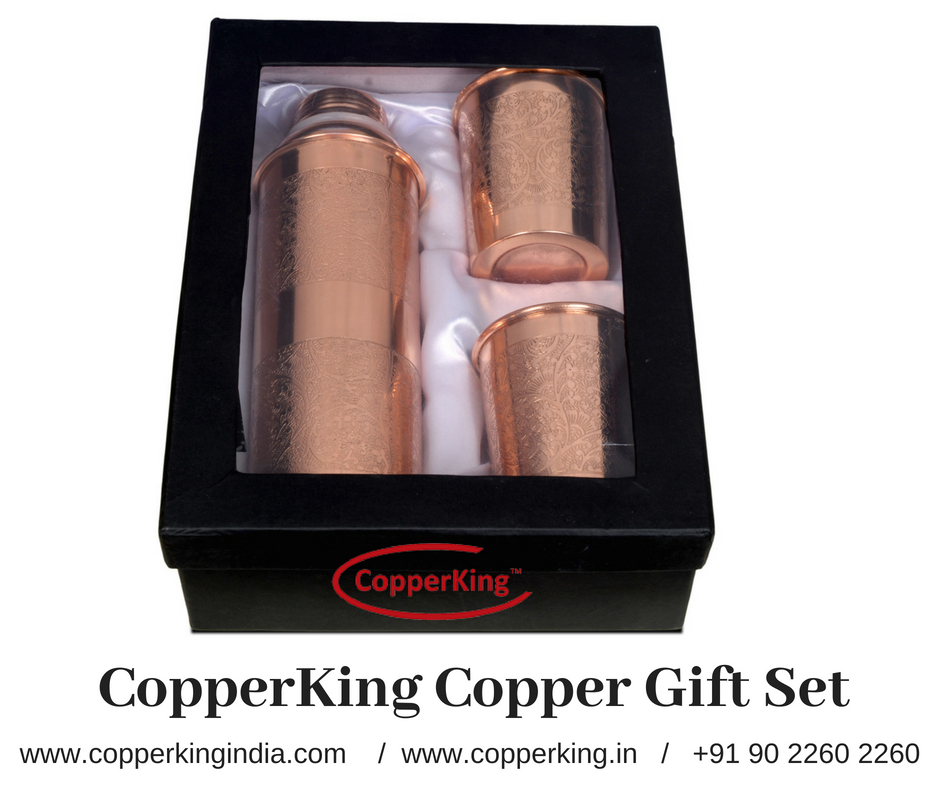 Copper Gift Set (Embossed Bottle With Two Glass) Hardness: Normal