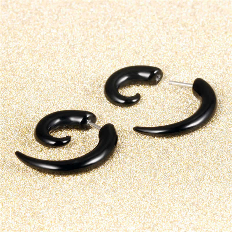Curved Horn Bone Stainless Steel Black Studs - Durable Stainless Steel, Modern Black Design | Stylish Accessories For Men And Boys