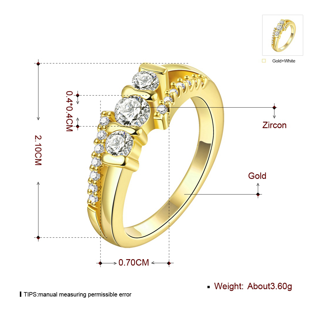 High Grade Crystal Golden Ring Gender: Unisex