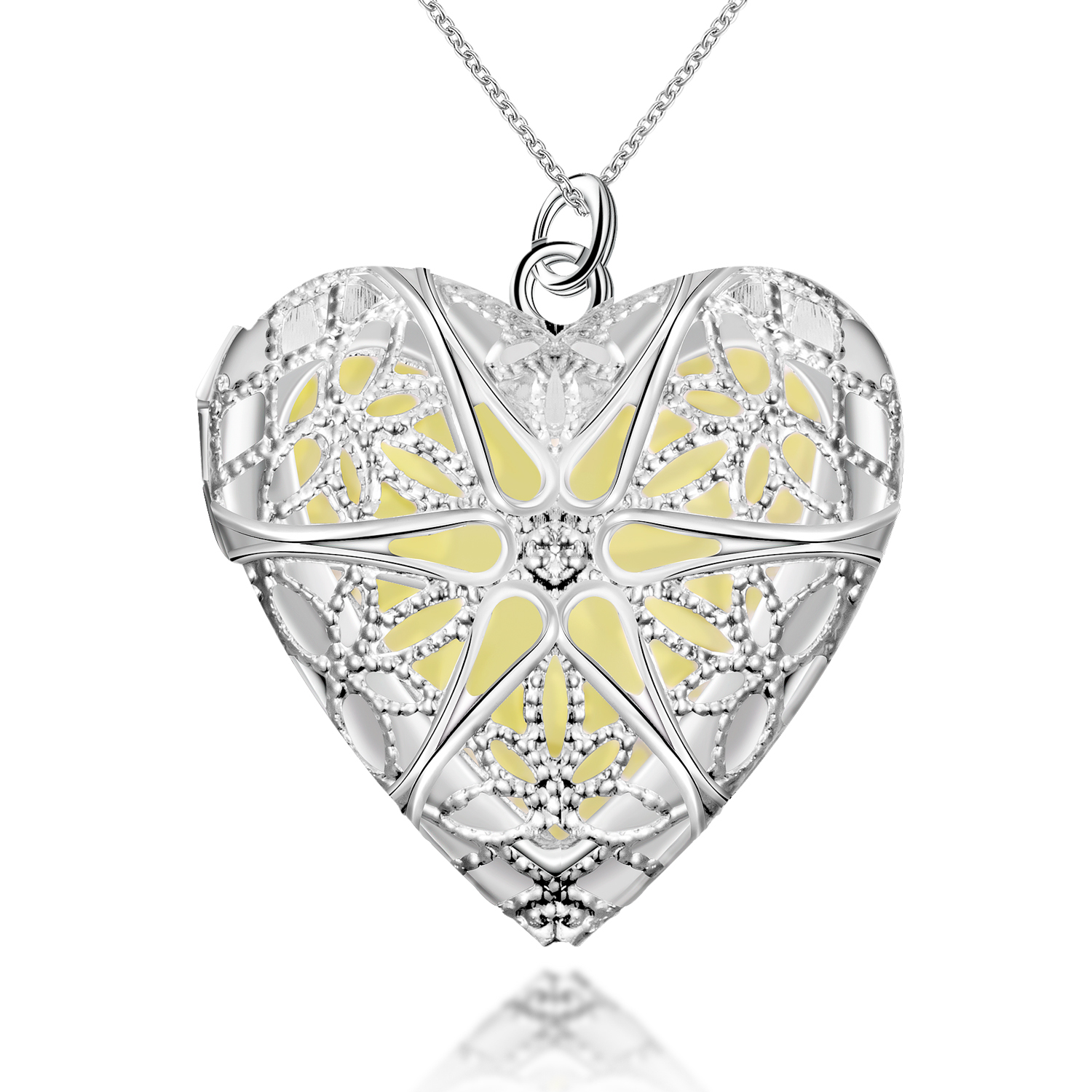 Glow-in-the-dark Heart Of Atlantis 925 Silver Plated (Hallmarked) Locket Cum Pendan Gender: Women