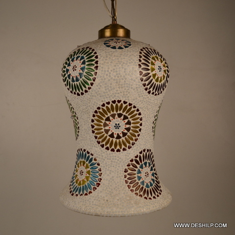 Multicolor Multi Mosaic Glass Lamp With Hanging Fitting