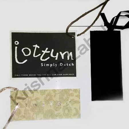 Printed Hang Tags - Cardstock and Paper, Variable Dimensions, Gloss and Matte Finish, Rectangular and Square Shapes, Ribbon and Twine Strings, Elegant Black Color