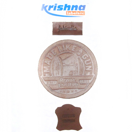 Leather Labels - Various Dimensions , Brown Embossed Round with Custom Printing and 1-3mm Thickness