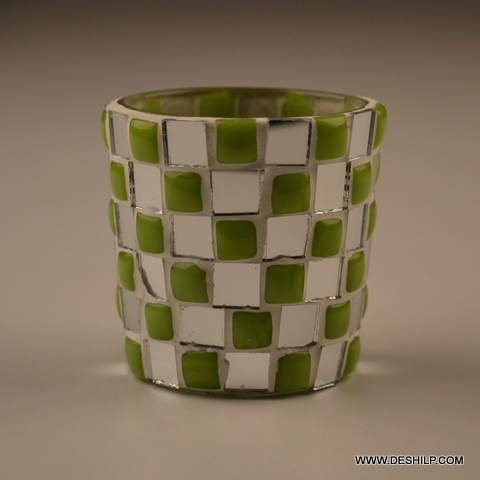 Painting Small Mirror And Green Color Mosaic Votive Holder