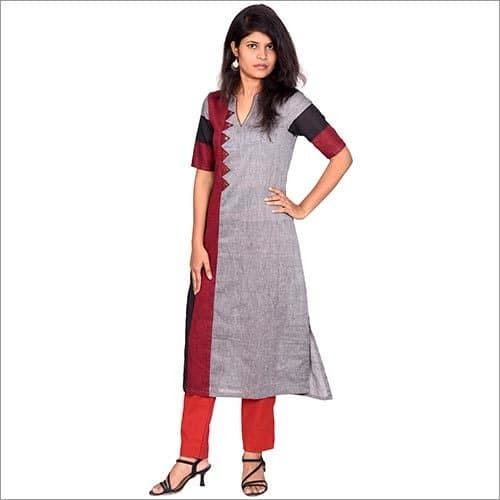 Red & Grey Ladies Cotton Kurtis