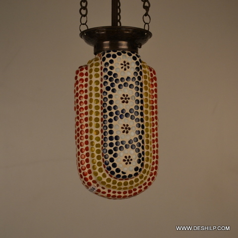 Yellow And Blue Decorated Glass Mosaic Glass Hanging Pedants Lamp