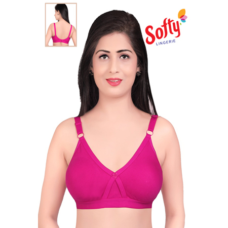 Allure Ladies Bra - Cotton Fabric, Size 28-48 inches, Rich Pink Color - Padded Cups, Adjustable Elastic Straps, Soft Texture, Breathable Design