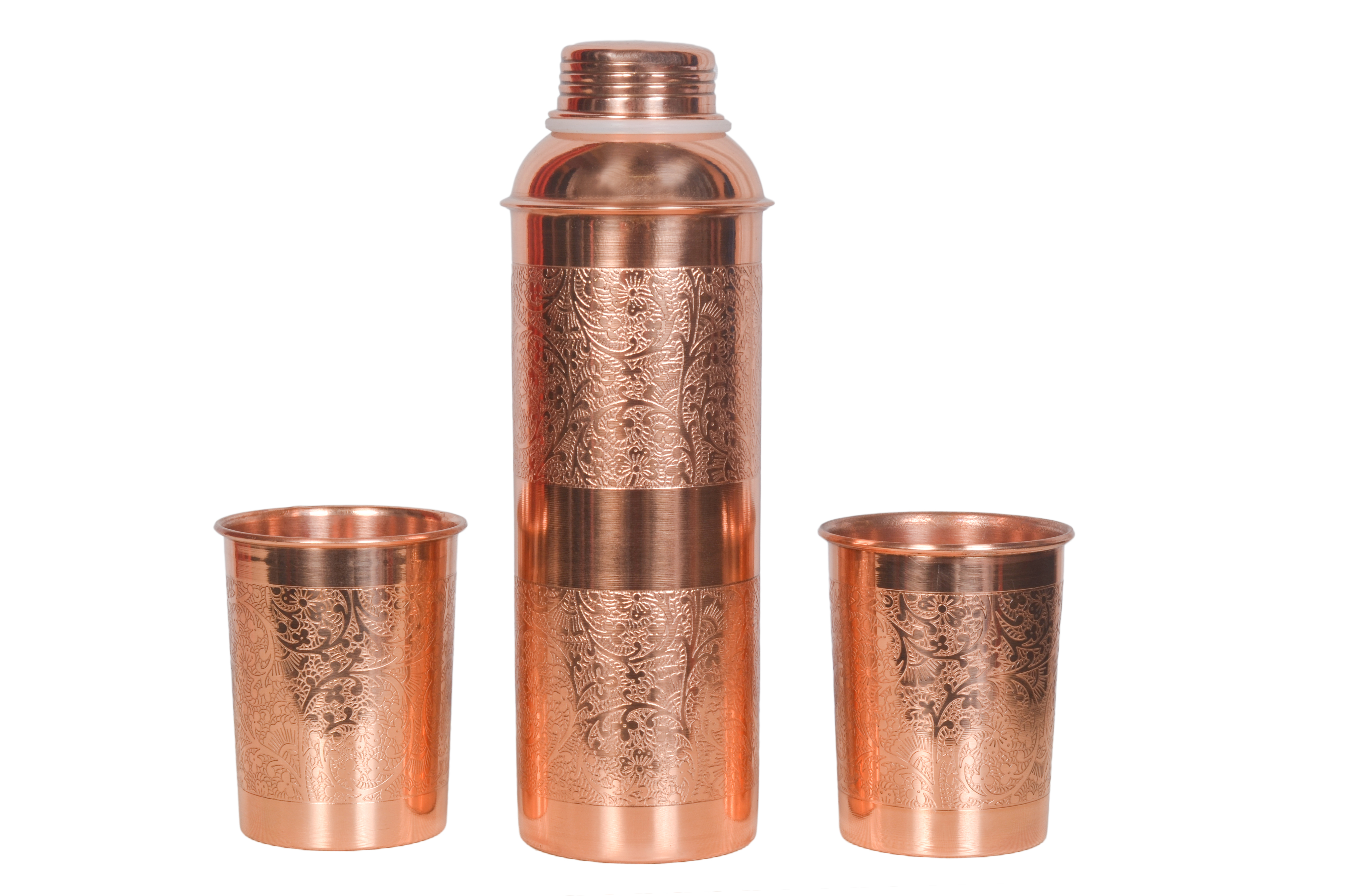 Embossed Copper Bottle With Glass Set Hardness: Soft