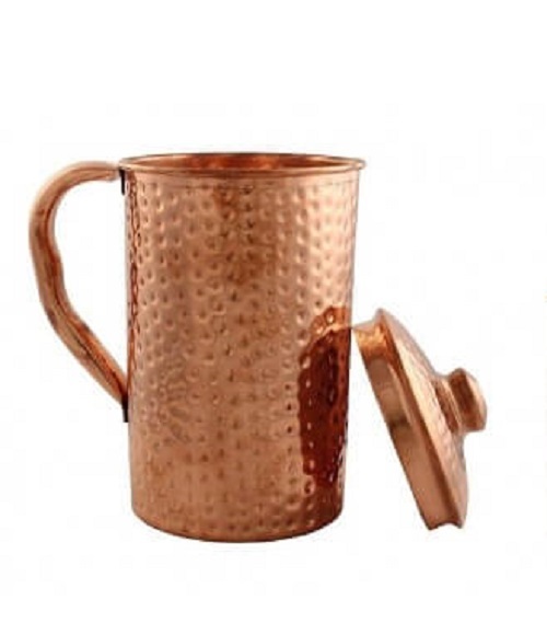 Copper Hammered Jug - Pure Copper, Round Shape, 98%+ Purity, 23 Thickness, Handmade, Customized Gift Set For Corporate, Weddings, And Festivals