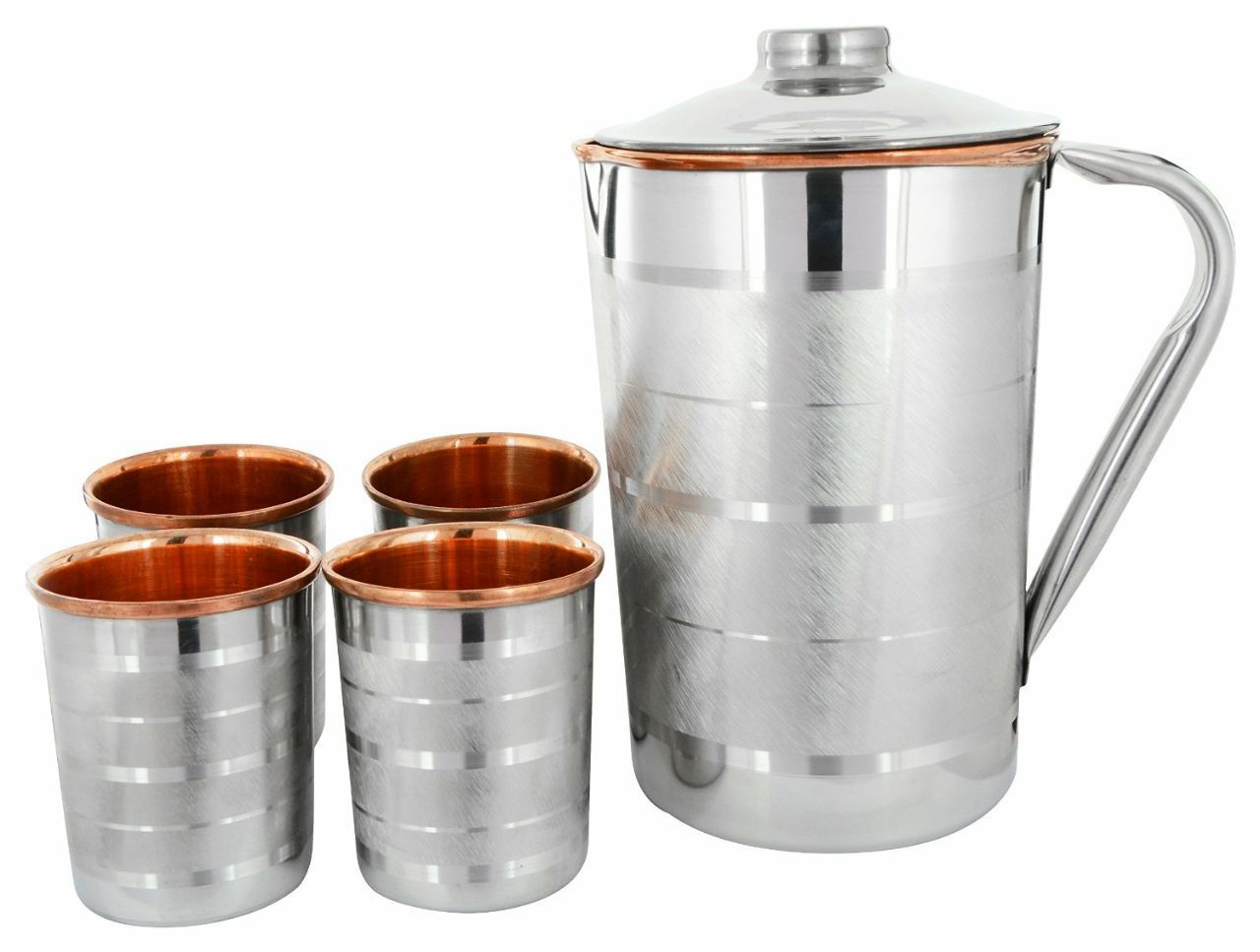 Stainless Steel Copper Jug - 1250ml Capacity Handmade Pure Copper Round Shape Silver Color Copper Warranty Hard Hardness 23 Thickness