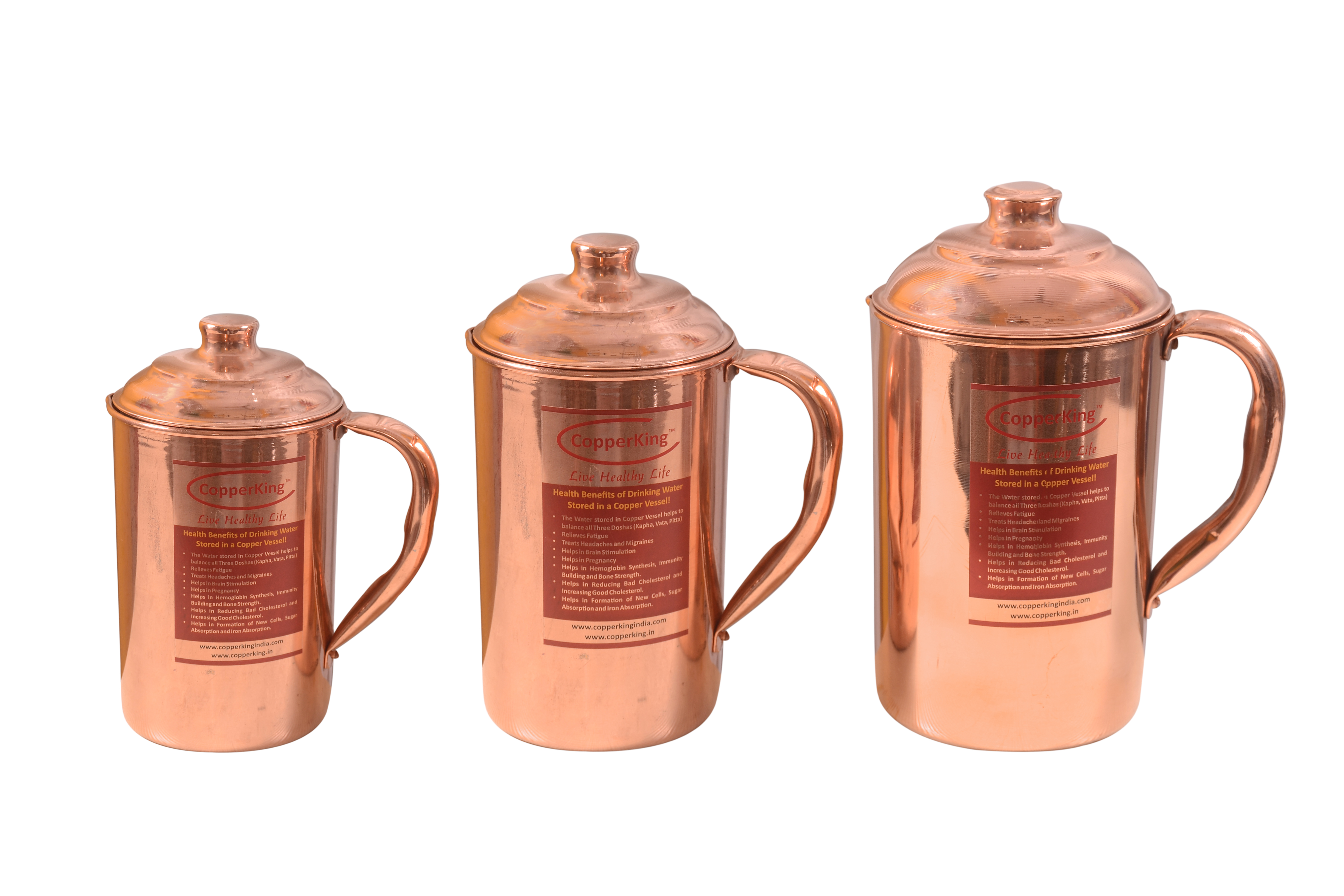 Copperking Pure Copper Jug 1.7l - 98% Copper Purity Attractive Packaging For Gifting Round Shape With One Handle And Hard Thickness 23 Gauge