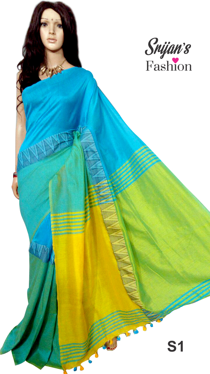 Madhyamani Saree - Khadi Cotton Fabric, Multi-color Plain Design | Hand-spun, Handwoven, Eco-friendly Wear