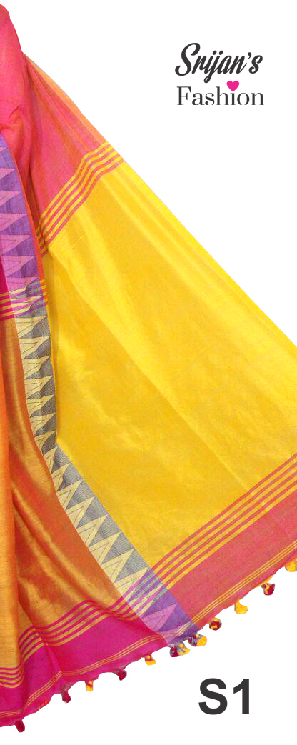 Madhyamani Saree - Khadi Cotton Fabric, Multi-color Plain Design | Hand-spun, Handwoven, Eco-friendly Wear