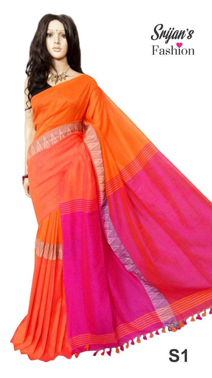 Madhyamani Saree - Khadi Cotton Fabric, Multi-color Plain Design | Hand-spun, Handwoven, Eco-friendly Wear