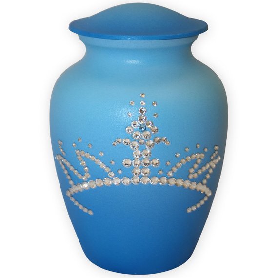Cherished Princess Urn - 3.75x3.75x6 Inches | Metal With Polished Finish, Multi-color Swarovski Crystal Crown