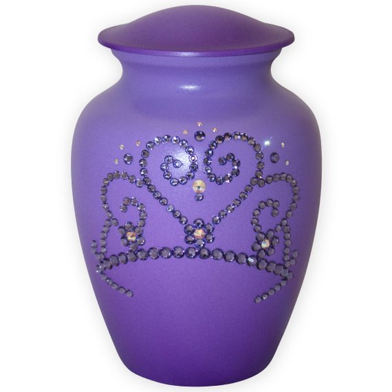 Cherished Princess Urn - 3.75x3.75x6 Inches | Metal With Polished Finish, Multi-color Swarovski Crystal Crown