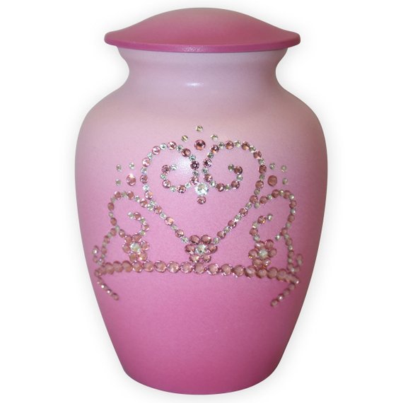Cherished Princess Urn - 3.75x3.75x6 Inches | Metal With Polished Finish, Multi-color Swarovski Crystal Crown