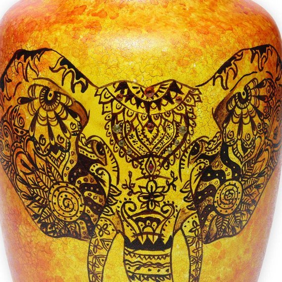 Yellow Unique Elephant Design Cremation Urn