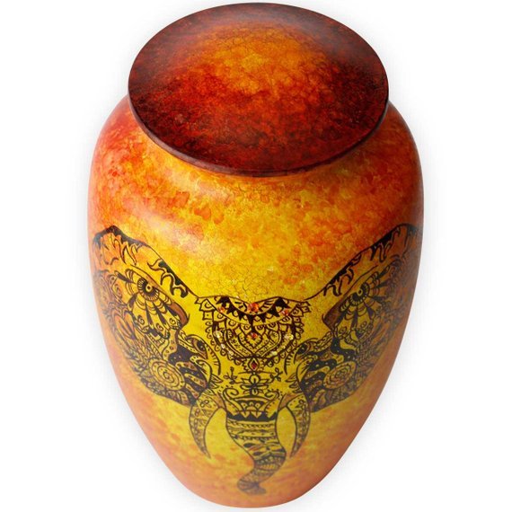 Yellow Unique Elephant Design Cremation Urn