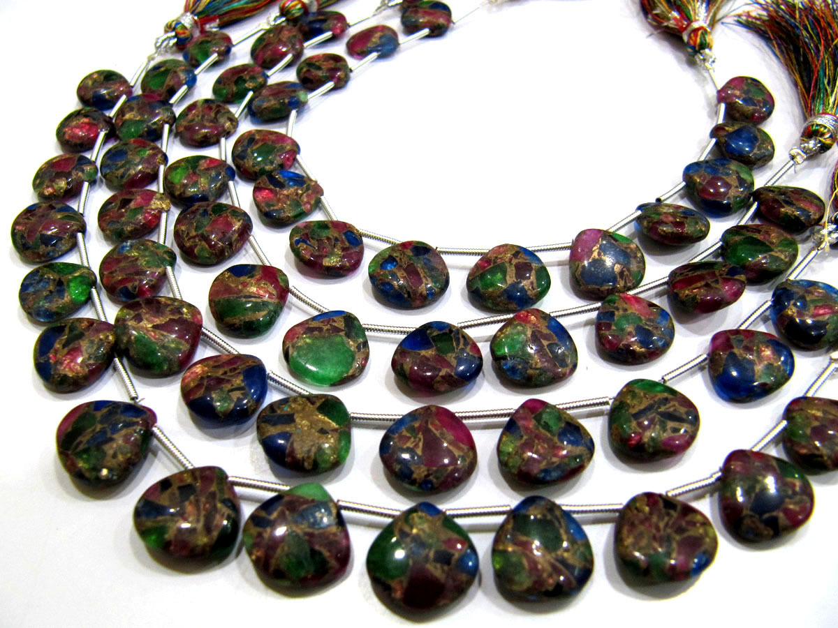 Multi Oyster Copper Turquoise Heart Shape Plain Beads