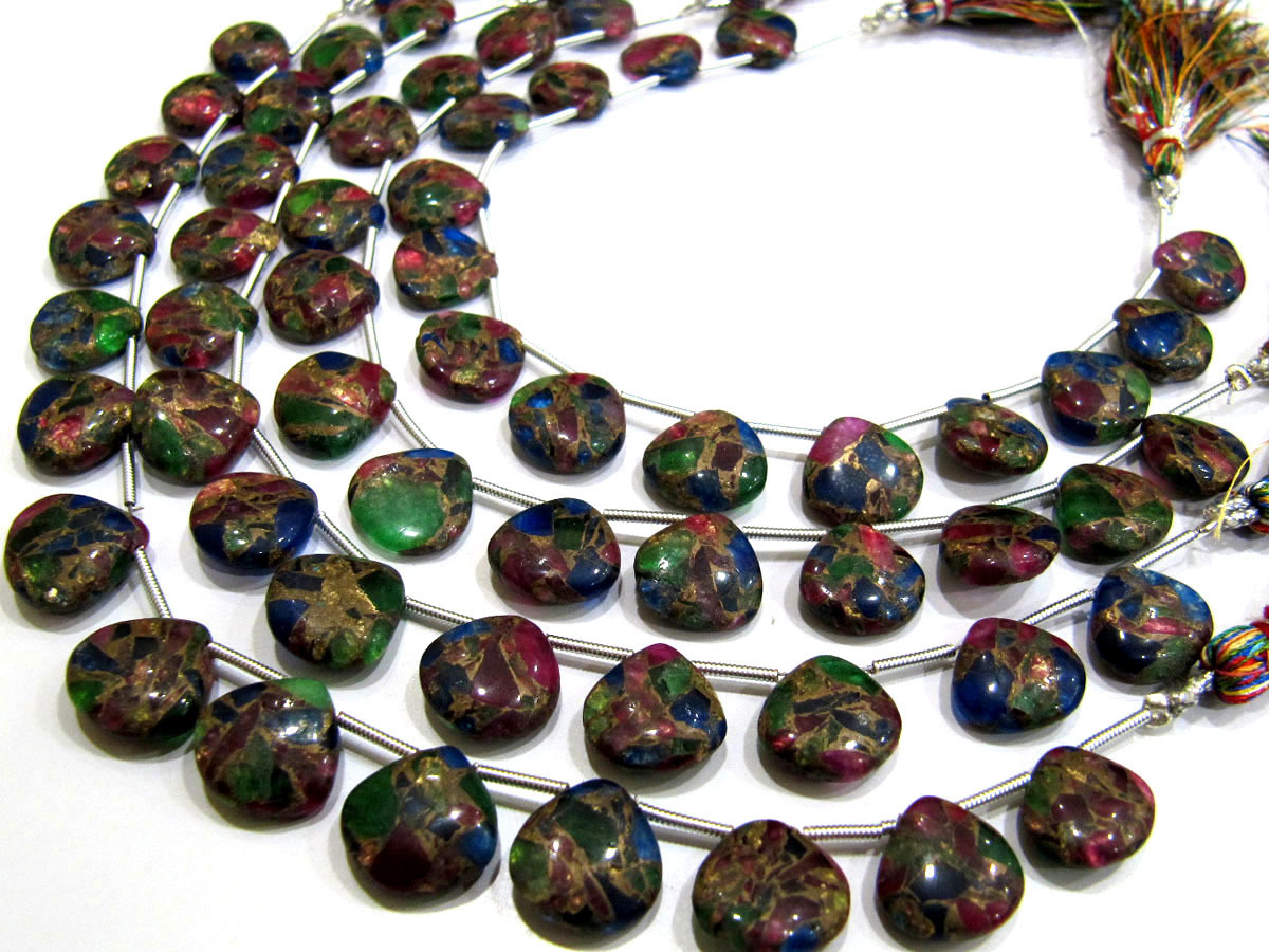 Multi Oyster Copper Turquoise Heart Shape Plain Beads