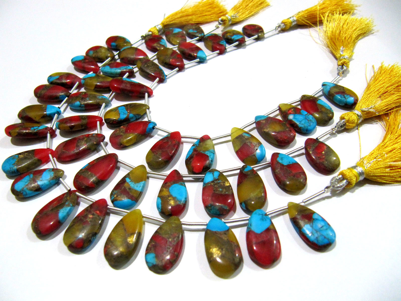 Multi Oyster Copper Turquoise Pear Shape Plain Beads
