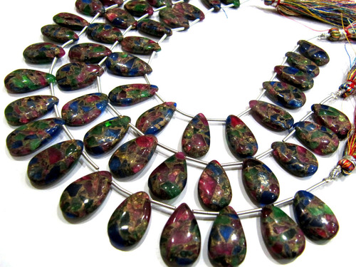 मल्टी ऑयस्टर कॉपर फ़िरोज़ा पीयर शेप प्लेन बीड्स
