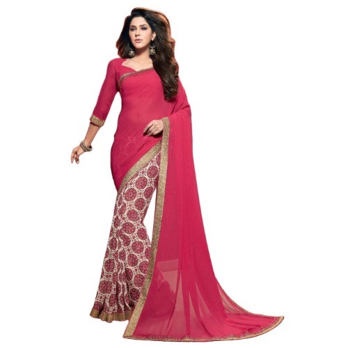 Fancy Saree - Georgette, 5.5 Mtr Length, 0.8 Mtr Blouse | Closure: Laces, Color: All, Pattern: Printed, Style: Other Indian