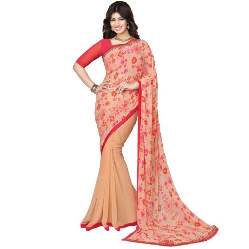 Georgette Sarees - Georgette Fabric, Length 5.5 Mtr, Blouse Length 0.8 Mtr | Printed Pattern, Other Work Type, Versatile Style